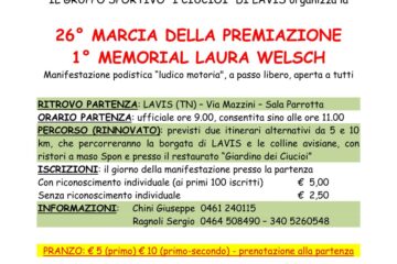 26° MARCIA DELLA PREMIAZIONE e 1° MEMORIAL LAURA WELSCH – domenica 27 novembre 2016